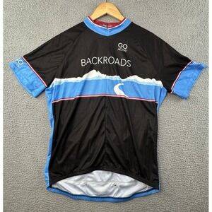 Louis Garneau Cycling Jersey Men 2XL Black Blue S/S Full Zip Back Roads NWT